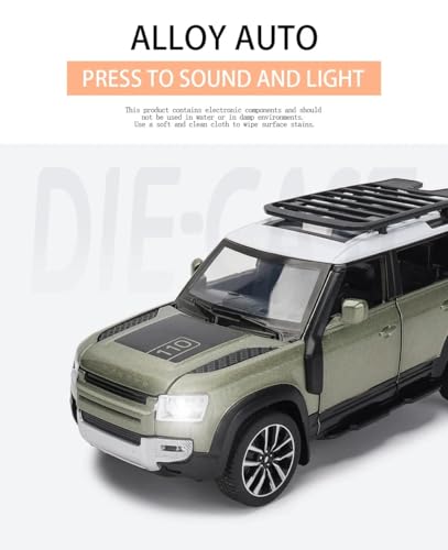 Image of 1:32 Compatible for Land Rover Defender 110 Diecast SUV | Metal Pull Back Toy Car with Sound, Light & Openable Doors | Alloy Model Car for Kids, Boys, Girls & Collectors (Green)
