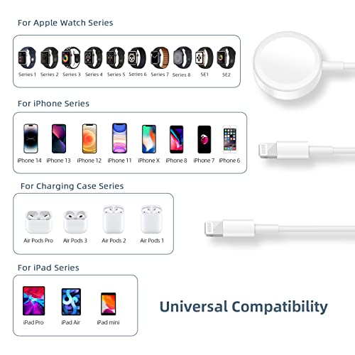 Watch Charger Cable Compatible For Apple Watch Series 8 7 6 5 4 3 2 1 Se1 Se2, Watch Charging Cord, 3 In 1 Portable Phone And Watch Charger For 14/13/12/11/Pro/Max/Xs/X/Airpods/Pad Series, 4.9Ft/1.5M #TOP1