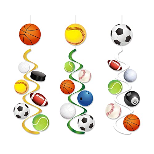 21 Pcs Sports Hanging Swirl Decorations Include Basketball Football Baseball Soccer Tennis Hockey Spirals Swirls Streamers For Birthday Baby Shower Sports Theme Party Decorations #TOP19