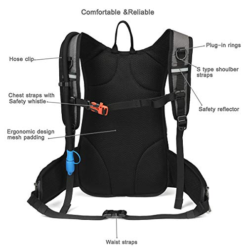 REINOS Hydration Backpack with 2L Bladder for Men & Women, Daypack with Thermal Insulation | Great for Hiking, Running, Cycling, Camping, Skiing, Outdoor Activities (Grey)