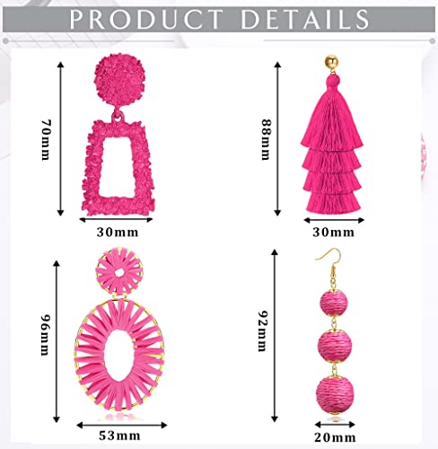 Fansilver Alloy Statement Earrings Drop Raffia Earrings Dangle Geometric Earrings Boho Long Tassel Earrings Hot Pink Earrings For Women Girls #TOP4