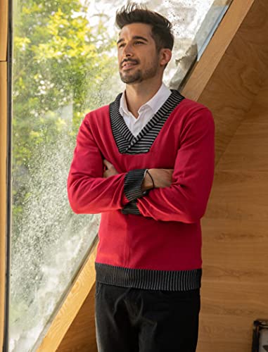 Coofandy Mens Shawl Collar Knitted Sweater Casual Long Sleeve Pullover Red #TOP1