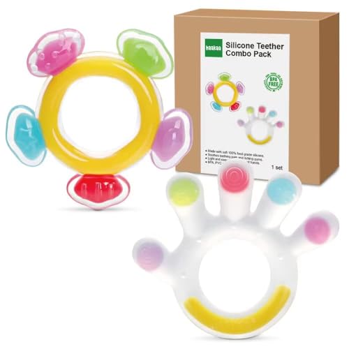 Image of Haakaa Silicone Teether Combo - Baby Freezer Teething Toy - Soft Cold Teether - Soothe Teething Pain & Itching Gums - Perfect Size - Palm & Ferris Wheel Shape for 3M+ Babies BPA Free - 2 pk