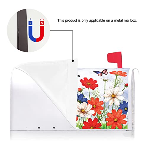 Image of Texupday USA Patriotic Butterfly Pansies Floral July 4th Mailbox Cover with Magnetic Strip Memorial Day Mailbox Wraps Post Letter Box Cover Standard Size 21 inch X 18 inch for Garden Outdoor Yard Decor