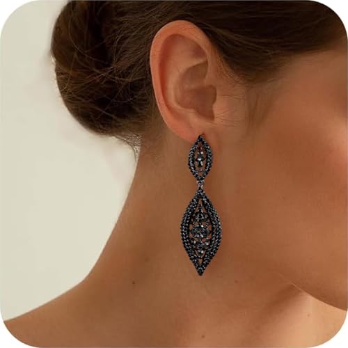 Women Large Statement Chandelier Earrings Rhinestone Clear Crystal Party 2 Leaf Dangle Earrings2