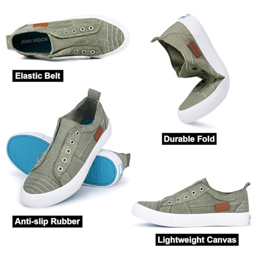 JENN ARDOR Womens Fall Slip On Fashion Sneakers No Laces Comfortable Casual Low Canvas Sneakers Flats Walking Shoes Olive - image 4