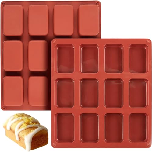 BREEZO Mini Loaf Pan 2PCS 12-Cavities Non-Stick Mini Brownie Baking Tin Mini Bread Pan Bread Baking Mold Silicone Mini Loaf Baking Tray for Mini Bread Brownie Cornbread Cheesecake