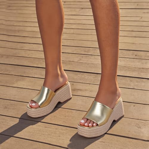 Image of EQAUDES Platform Slip on Espadrille Sandals for Women Summer Wedges Slides -Flatform, Open Toe, Bohemia, Beach, Wedding