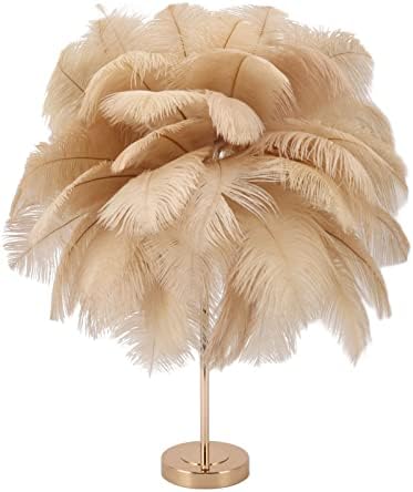 White Feather Lamp, Ostrich Feather Table Lamp, 3 Color Dimmable ...