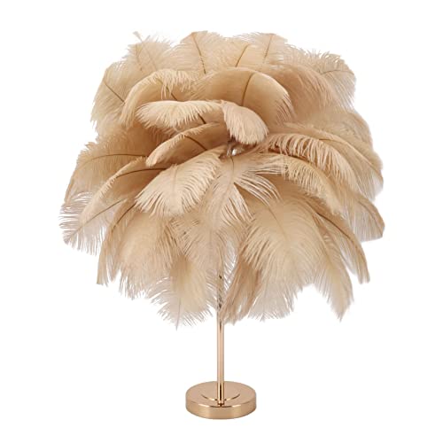White Feather Lamp, Ostrich Feather Table Lamp, 3 Color Dimmable ...