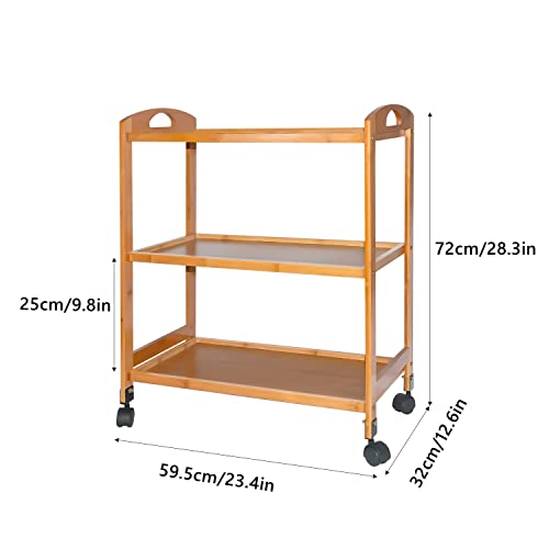 Myoyay 3-Tier Bamboo Storage Cart Rolling Utility Kitchen Serving Cart With Wheel Trolley For Home Bar Living Room Dining Room (23"X13"X28") #TOP2