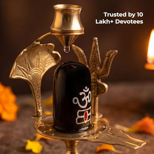 Image of Divine Hindu Brass Trishul Dhari Shivling with Automatic Ganga Jal Drop | Continuous Jalabhishek Shiv Lingam for Sawan & Pooja Room | Lord Shiva Idol Gift for Housewarming & Maha Shivratri