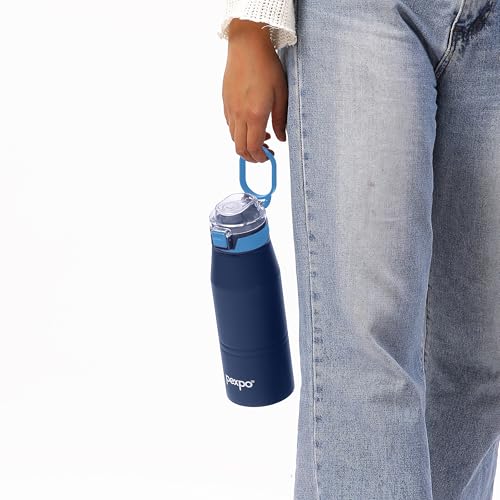 Image of Go24 pexpo Atlas 800 ISI Certified Stainless Steel Vacuum Insulated Flask - 740ml | 3 Layer Insulation | 2-Year Warranty | Hot & Cold Water Bottle for Adults | Ideal for Home, Office, Gym Denim Blue