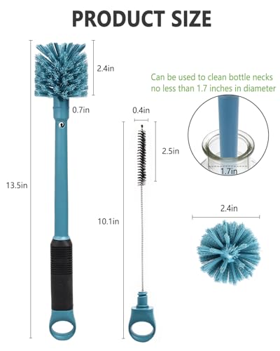 NTIERA 2-in-1 Bottle Brush Cleaner Kit Set,Long Water Bottle Cleaning Brushes,Hidden Straw Brush in Handle,BPA-Free Dishwasher-Safe,for Stanley & Owala Water Bottle,Baby Bottles Cup(Blue)