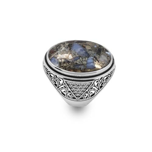 Bague homme turquoise en argent 925 massif gravé à la main
