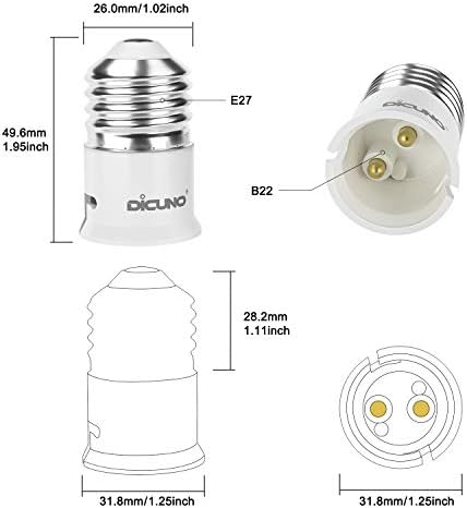 DiCUNO E27 to B22 Socket Converter Screw to Bayonet Socket Adapter ES to BC Lamp Base Adapter for LED Bulbs and Incandescent Bulbs and CFL Bulbs (6 Packs)