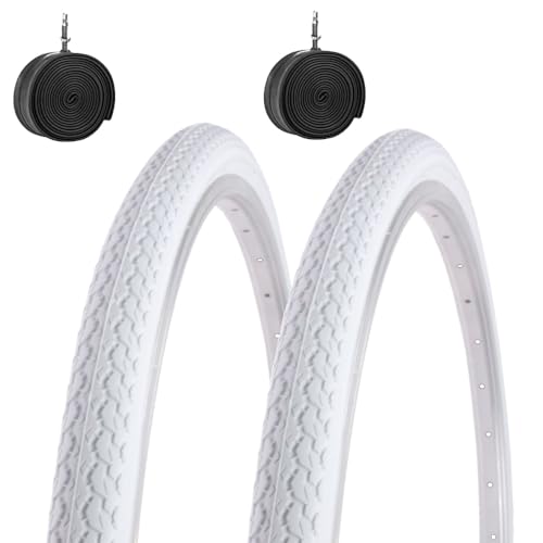2 neumáticos 26 x 1 3/8 (37-590) + cámaras de aire neumáticos blancos para bicicleta de ciudad de carretera adulto vintage