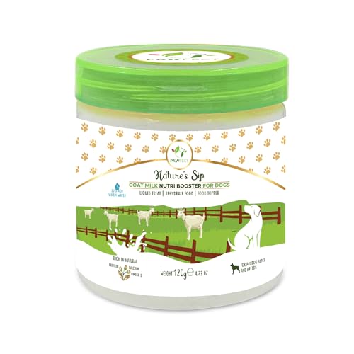 Pawfect Natures Sip 100% Natural Goat Milk Powder for Dogs & Puppies- Easily Digestible- Source of Vitamins Minerals Probiotics- Healthy Topper- Hydration Support- 24 scoops- (120g/4.23oz)