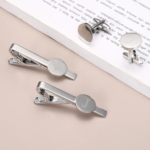 Set de Mancuernas y Prendedor de Corbata Inicial Letra T para Hombre miniatura 6