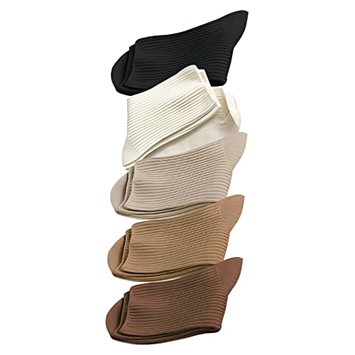 Bigbigme Women's Solid Striped Textured Ribbed Knit Casual Basic Style Crew Socks,Thin Cotton Socks Breathable, Soft Socks For Business Daily,5 Pairs #TOP6