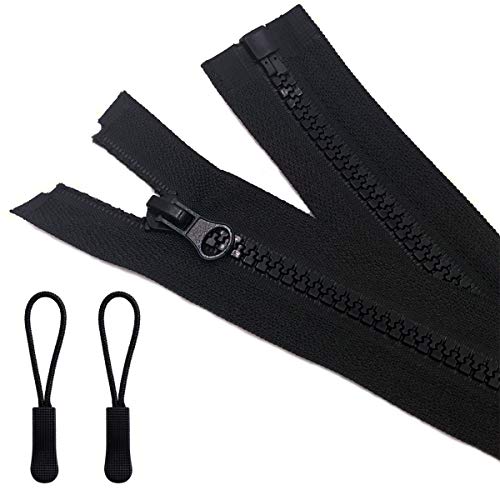 2pcs 16inch Separating Bottom Zipper #5 Black Plastic Jacket Zippers with Zipper Pulls for Coats, Bags, Jackets, and Other Sewing Crafts (16 inch)