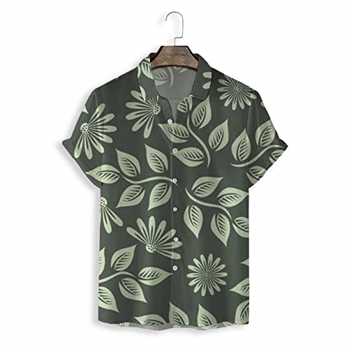 Chemise hawaïenne hommes motif feuilles vert armée, haut d'été