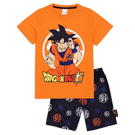 Dragon Ball Z Pijamas Niños | Chicos Chicas Goku Personaje Naranja Manga Corta Camiseta Guerrero Símbolo Pantalones Cortos Negros | Mercancía de Ropa de Anime