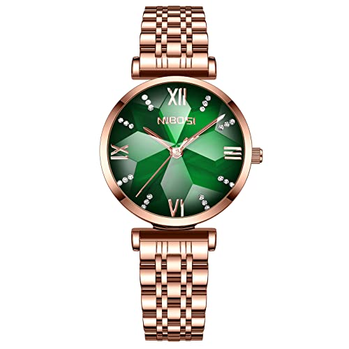 NIBOSI Women Stainless Steel Watches Analog Rose Gold Band and Square Dial Women’s Watch for Girls&Miss&Ladies Diamond Studded with Stylish Watches Waterproof