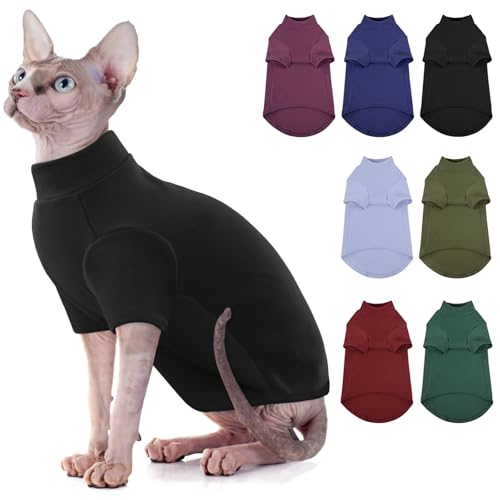 SUNFURA Turtleneck Sweater for Cat, Sphynx Cats Shirt Hairless Cat Sweaters with Sleeves, Warm and Soft Kitten Pullover Fleece Winter Pajamas Jumpsuit for Puppy Cats, Black M