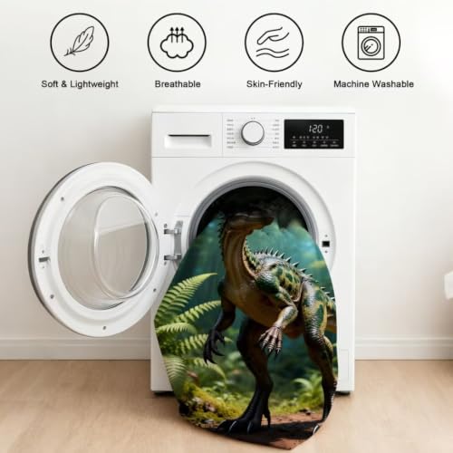 Image of Jungle Dinosaur Comforter Set Full Size Boys Kids Teens Bedding Set | Green Rainforest Forest 3 Piece Bed Sets for Boys Teens, 1 Comforter 2 Pillowcase, Room Decor Soft Microfiber All Season