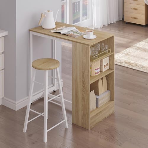 WOLTU Bartisch 90 x 50 x 90 cm, Stehtisch mit 3 Ablagen, Bistrotisch Bartheke aus Metall & Holz,...