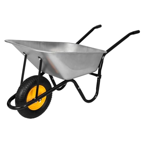Wheelbarrow 100L Strong Single Wheel 16' 4.00-8 Pneumatic Tyre, Heavy Duty Galvanised Tray Hand Cart...