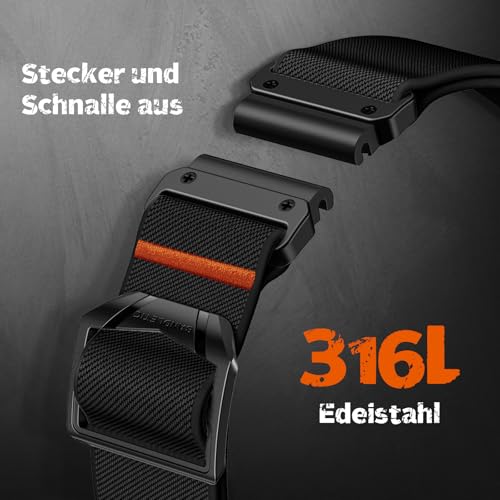 Bandletic Kompatibel mit Garmin Fenix 7X/7X Pro/6X/6X Pro/Fenix 8 51mm/5X Plus/5X/Fenix 3/3 HR Armband, 26mm Quick Fit Nylon Armband für Garmin Epix Pro 51mm/Tactix Delta Solar/Instinct 2X Solar