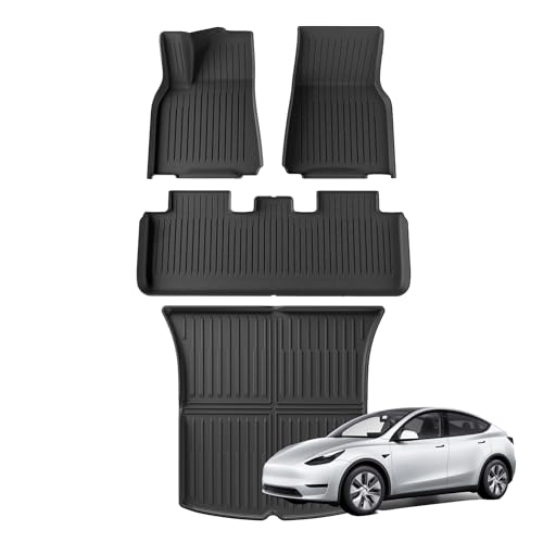 WENNEBIRD All Weather Floor Mats & Rear Cargo Liner for 2020-2024 Tesla Model Y, Premium TPE Anti-Slip Waterproof Floor Mats & Rear Trunk Liner, Car Interior Accessories - 4pc