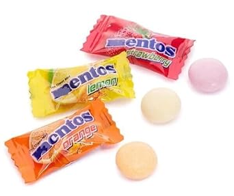 Mentoes Fruit Flavored Chewy Candies - 2 Pounds - Strawberry, Orange & Lemon Flavors (Approx. 290 Pieces) Individually Wrapped - Bulk Fun Size Fruity Candy