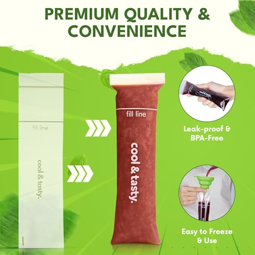 ANSMIO 150 Disposable Popsicle Mold Bags with Zip Seals & 4 Popsicle Sleeves, 8x2" Freezer Tubes for DIY Ice Pops, Yogurt, Juice & Fruit Smoothies - Includes Funnel & Popsicle Sleeves, BPA-Free - Thumbnail 2