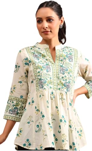 Image of Womens Cotton Printed Anarkali Short Top Kurti