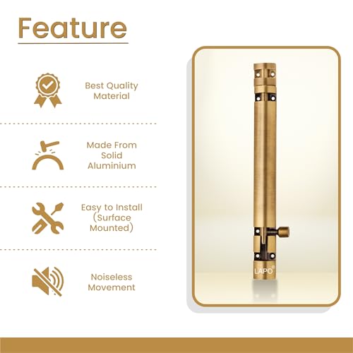 Image of LAPO 2 Pack Heavy Duty Aluminium 8 Inch Tower Bolt for Home,Offices Doors and Windows /Tower Bolt for Main Door /Door Latch /Kundi /Chitakini /Door Latch for Main Door and Window(Antique Finish, Pack of 2)