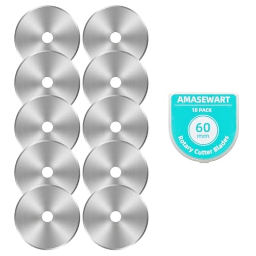 AMASEWART 60mm Rotary Cutter Blades Fits Fiskars Olfa Replacement Rotary Blade for Fabric Quilting Sewing and Arts & Crafts Pack of 10