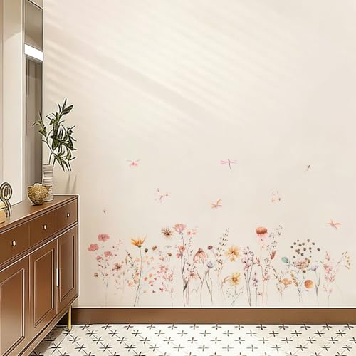 milaosk Wandtattoo Blumen Boho Wandsticker Wildblumen Schmetterlinge Libellen Wandbilder Tattoos Wandaufkleber für Schlafzimmer Wohnzimmer Sofa Hintergrund Kinderzimmer Möbel Wanddeko