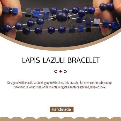 Lapis Lazuli Bracelet for Men - Blue Beaded Bracelets 8 MM Lapis Lazuli Bead Mens Bracelet - Anniversary Valentines Fathers Birthday Gifts for Him Boyfriend Husband Man Son Dad4