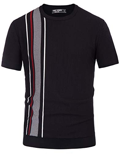 Pj Paul Jones Men's Fashion Contrast Striped Pullover Sweater Crewneck Short Sleeve Knit Sweater Black Xxl #TOP4