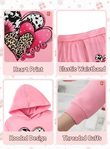 Image of Toddler Girls Heart Print Hoodie Set - Kids Cute Sweatsuit Fall Winter Sweatshirt Sweat Pants 2Pcs Outfit