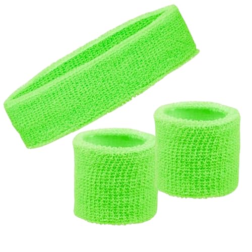 Ensemble de bandeaux absorbants fluo – Bandeau et bracelets rétro des années 80 pour homme et femme – Accessoires de sport pour salle de sport, entraînement, course à pied, tennis, cyclisme