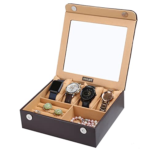 QADIER Brown PU Leather watch box storage for women jewellery box organizer for wedding gift mother day Bhiaya Dooj gift diwali gift anniversary gift –QAIDER-WC-104-Brown