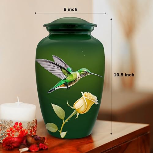 Image of Hummingbird Cremation Urn for Adult Human Ashes - Handcrafted Large Funeral Urn - Decorative Memorial Urn with Peaceful Floral Design for Men or Women, 200 Cu /in