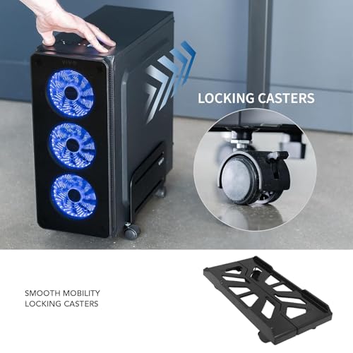 Soporte móvil para CPU ajustable, soporte para torre de computadora bajo escritorio con 4 ruedas giratorias de 360 grados para oficina en casa y PC miniatura 4