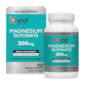 Qunol Magnesium Glycinate 300mg, 100% Glycinate Chelated Magnesium Supplement, 150ct Tablets