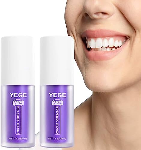 Purple Toothpaste for Teeth Whitening 2pcs Teeth Refresher Purple Color Corrector Booster Toothpaste 3D Teeth Whitening Kit for Tooth Stain Removal Enhances Tooth Brightness