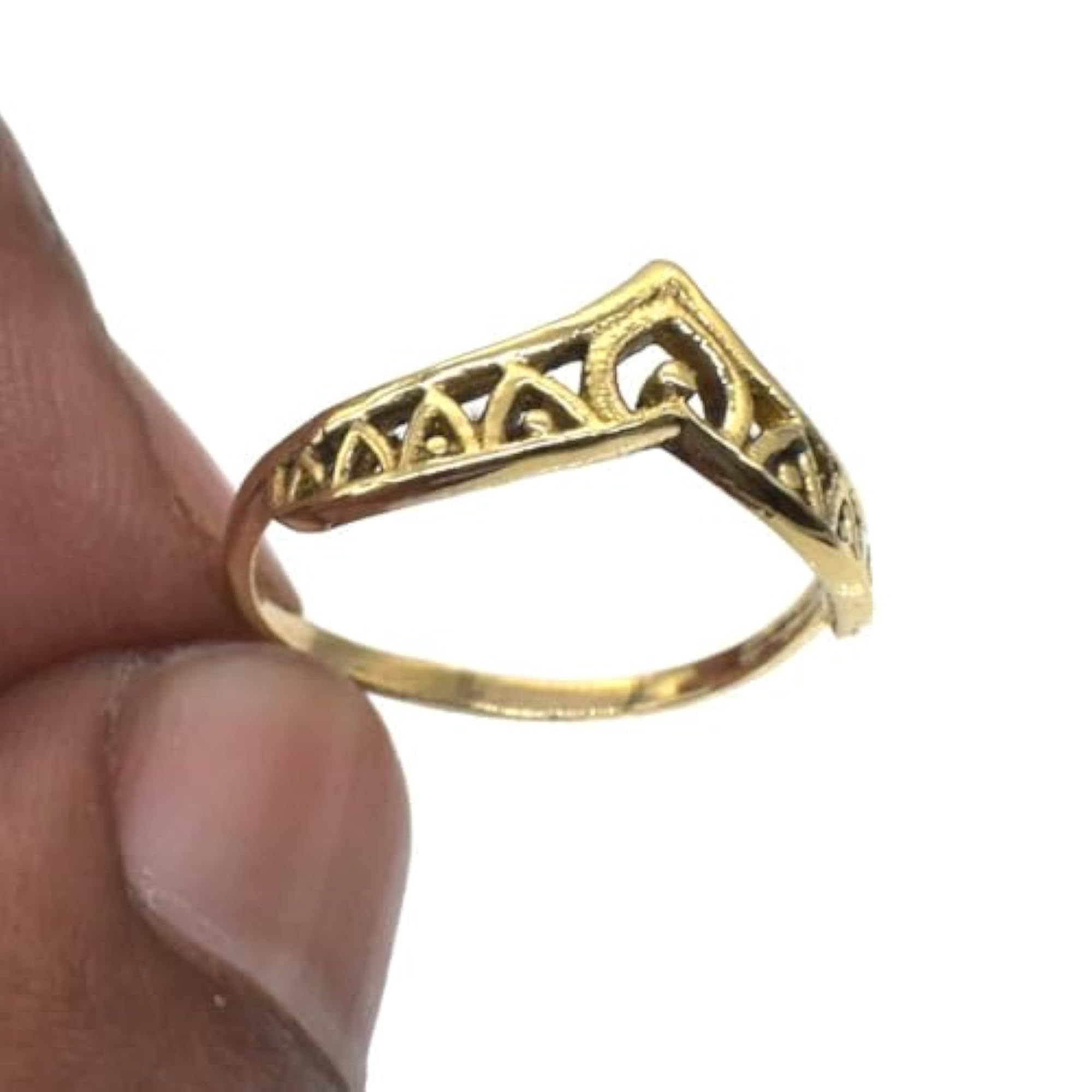 Chevron Stackable Gold Plated Adjustable Brass Ring for Men